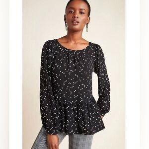 Maeve Cheyenne Black and White Peplum Blouse Size M